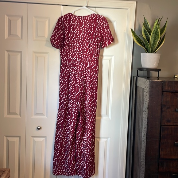 Deep wine polka dot jumper - v-neck with buttons - size small - Picture 2 of 4